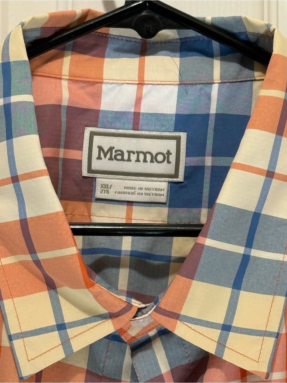 Marmot Blue, Orange & Cream Plaid Casual Button-Down Shirt